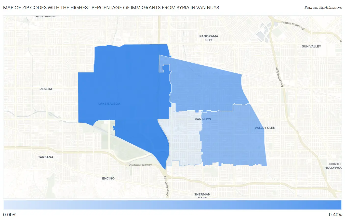 Zip Codes with the Highest Percentage of Immigrants from Syria in Van Nuys Map