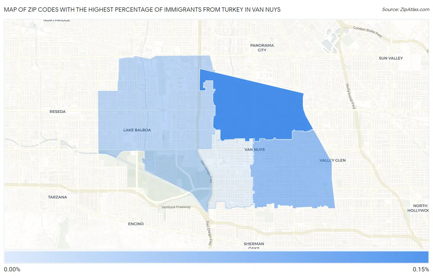 Zip Codes with the Highest Percentage of Immigrants from Turkey in Van Nuys Map