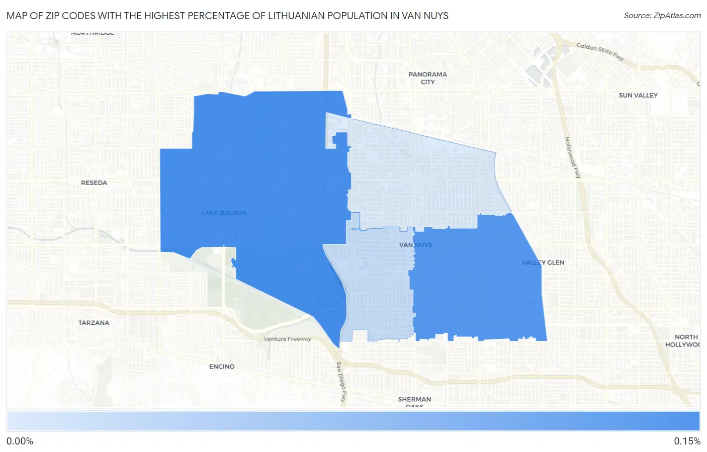Zip Codes with the Highest Percentage of Lithuanian Population in Van Nuys Map