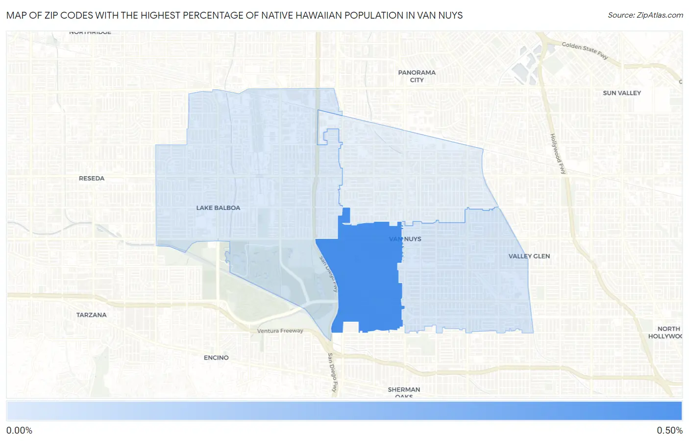Zip Codes with the Highest Percentage of Native Hawaiian Population in Van Nuys Map