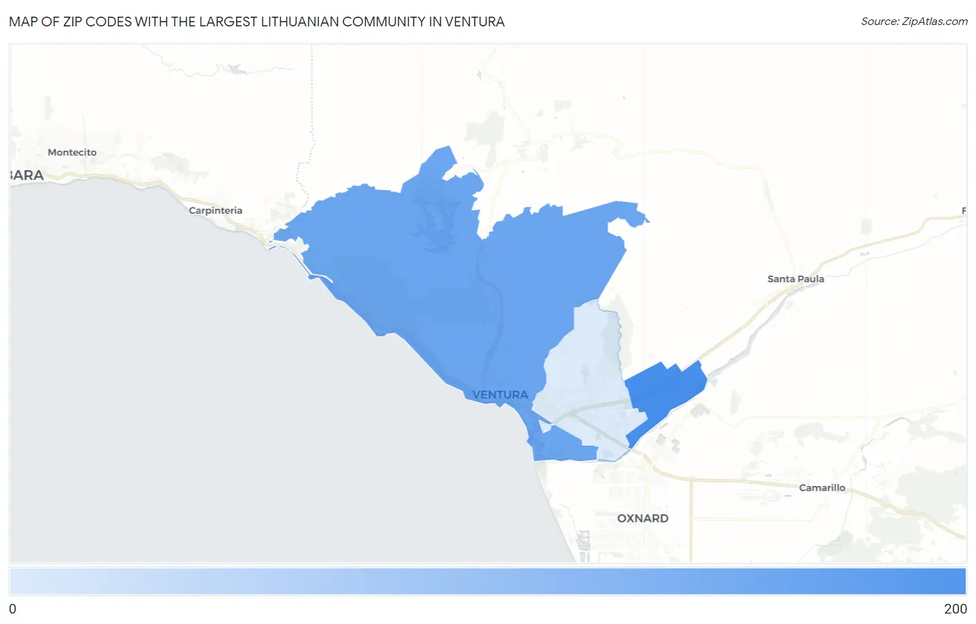 Zip Codes with the Largest Lithuanian Community in Ventura Map