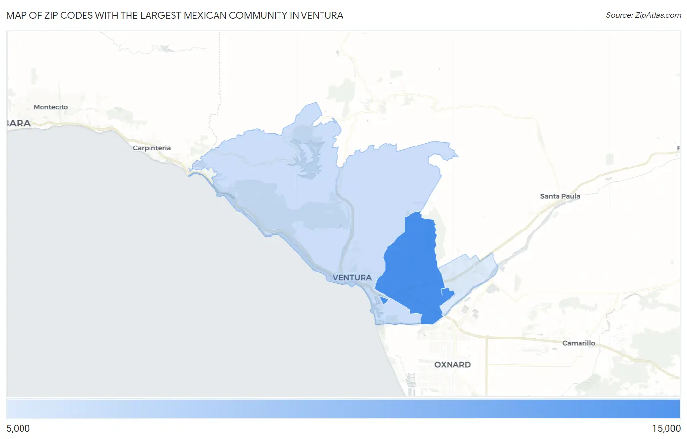 Zip Codes with the Largest Mexican Community in Ventura Map