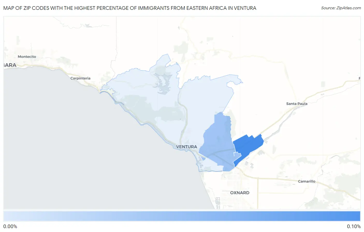 Zip Codes with the Highest Percentage of Immigrants from Eastern Africa in Ventura Map