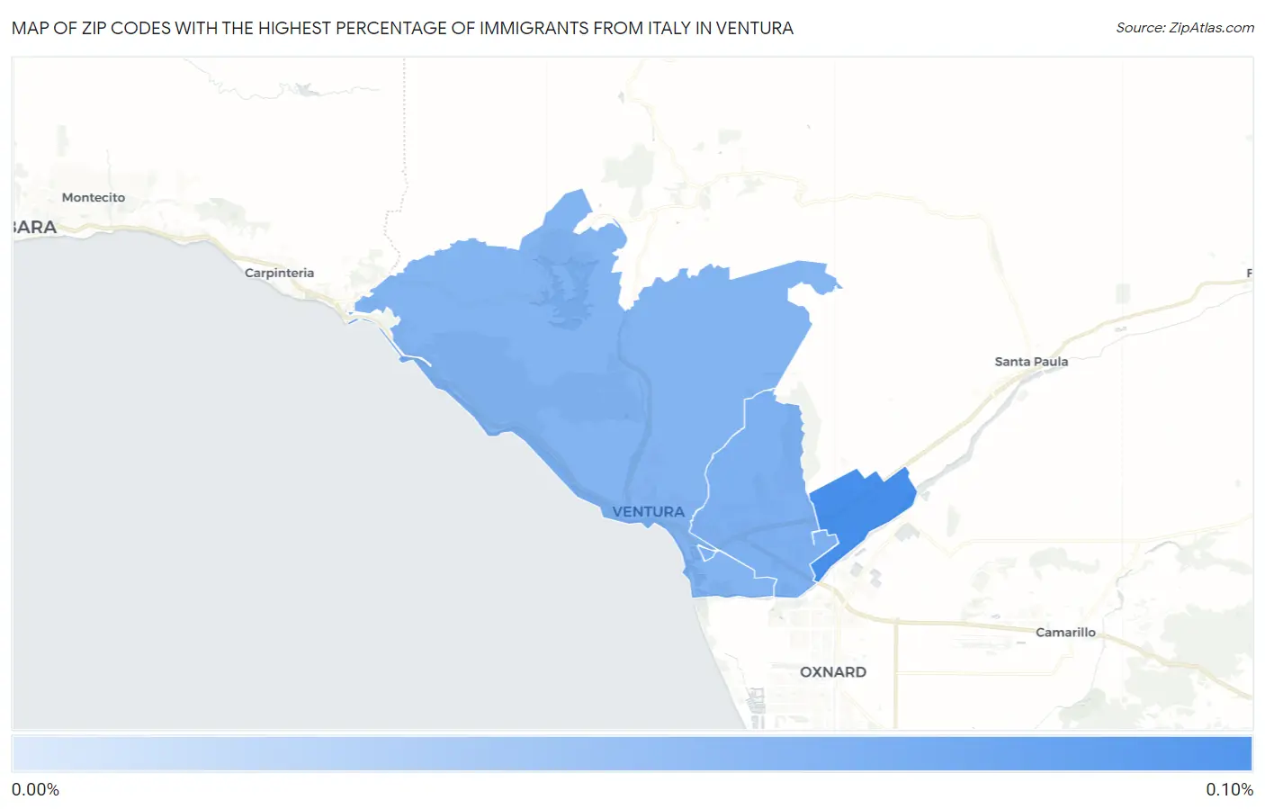 Zip Codes with the Highest Percentage of Immigrants from Italy in Ventura Map