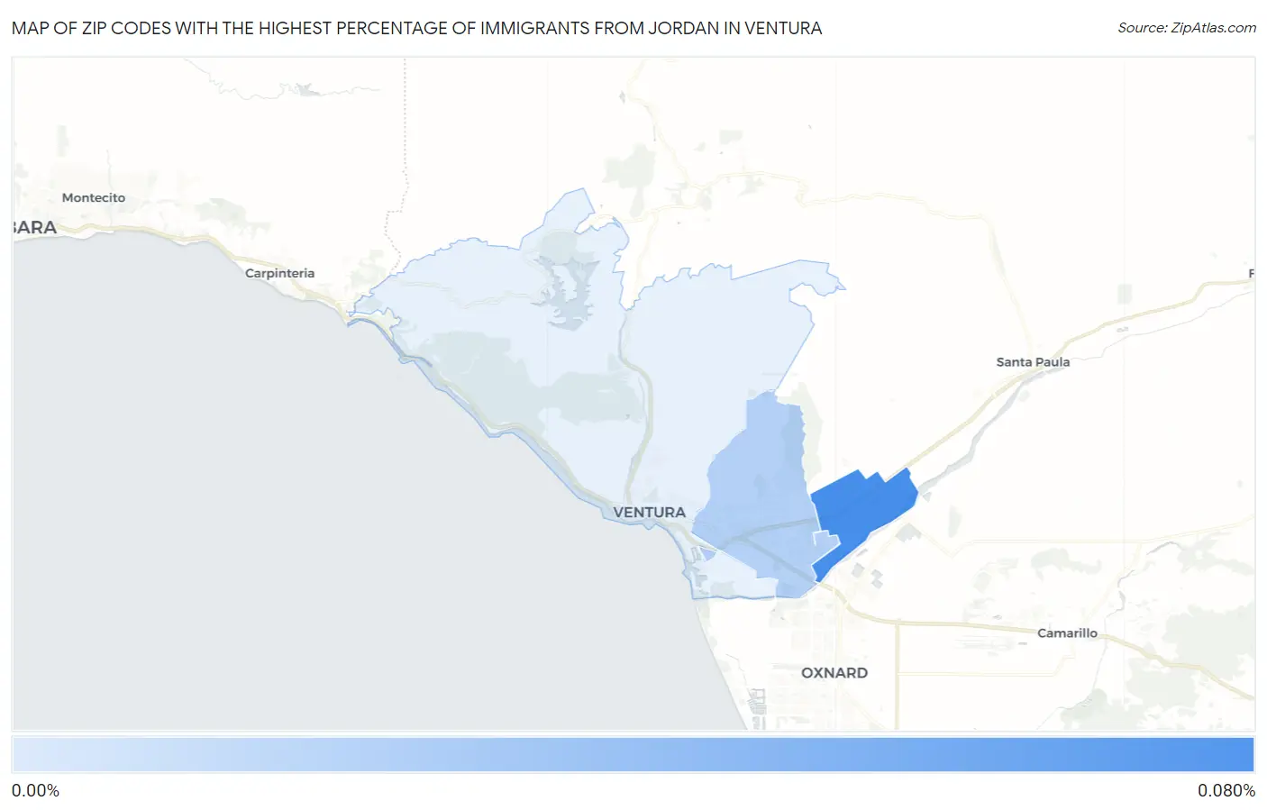 Zip Codes with the Highest Percentage of Immigrants from Jordan in Ventura Map
