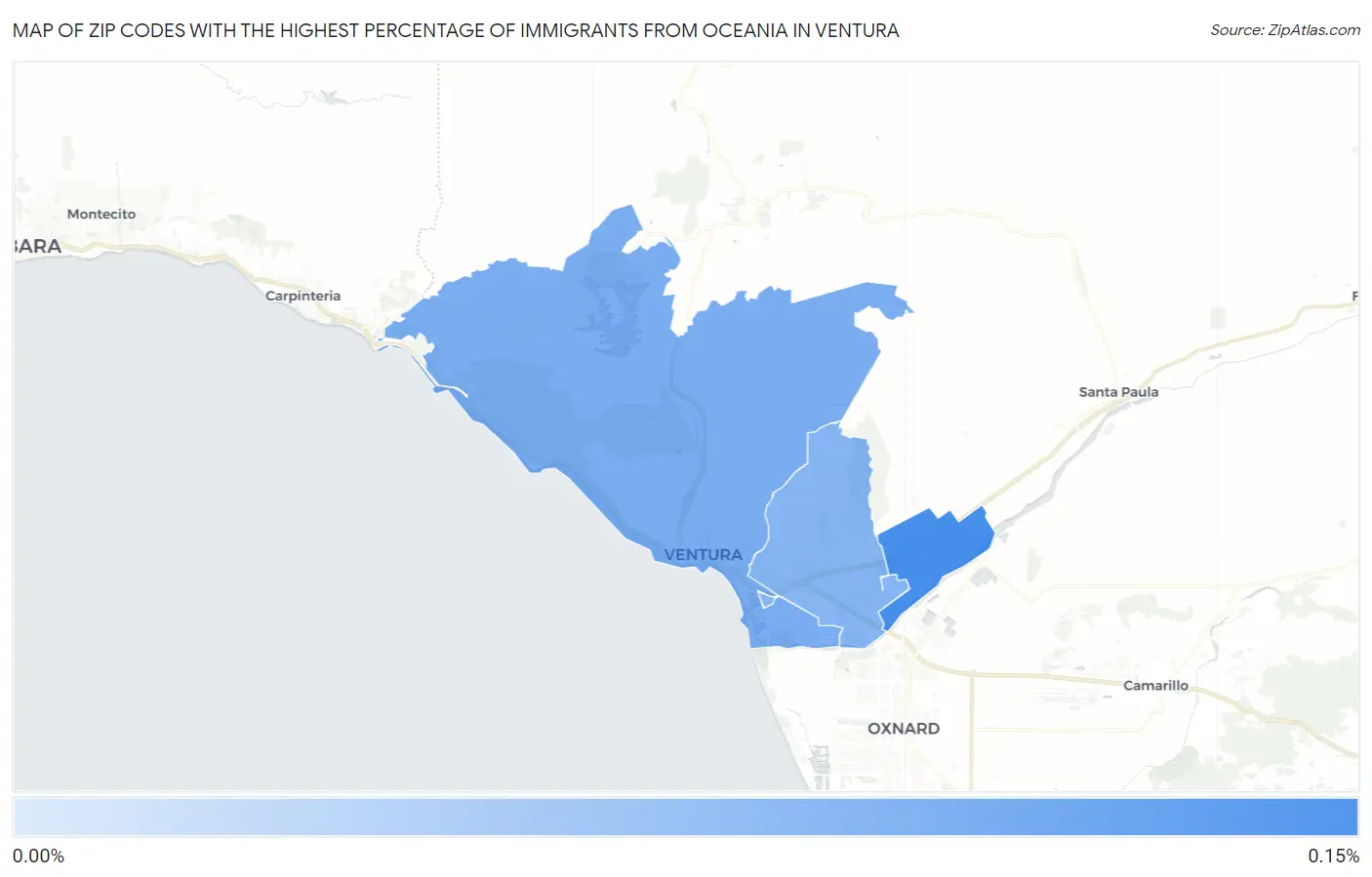 Zip Codes with the Highest Percentage of Immigrants from Oceania in Ventura Map