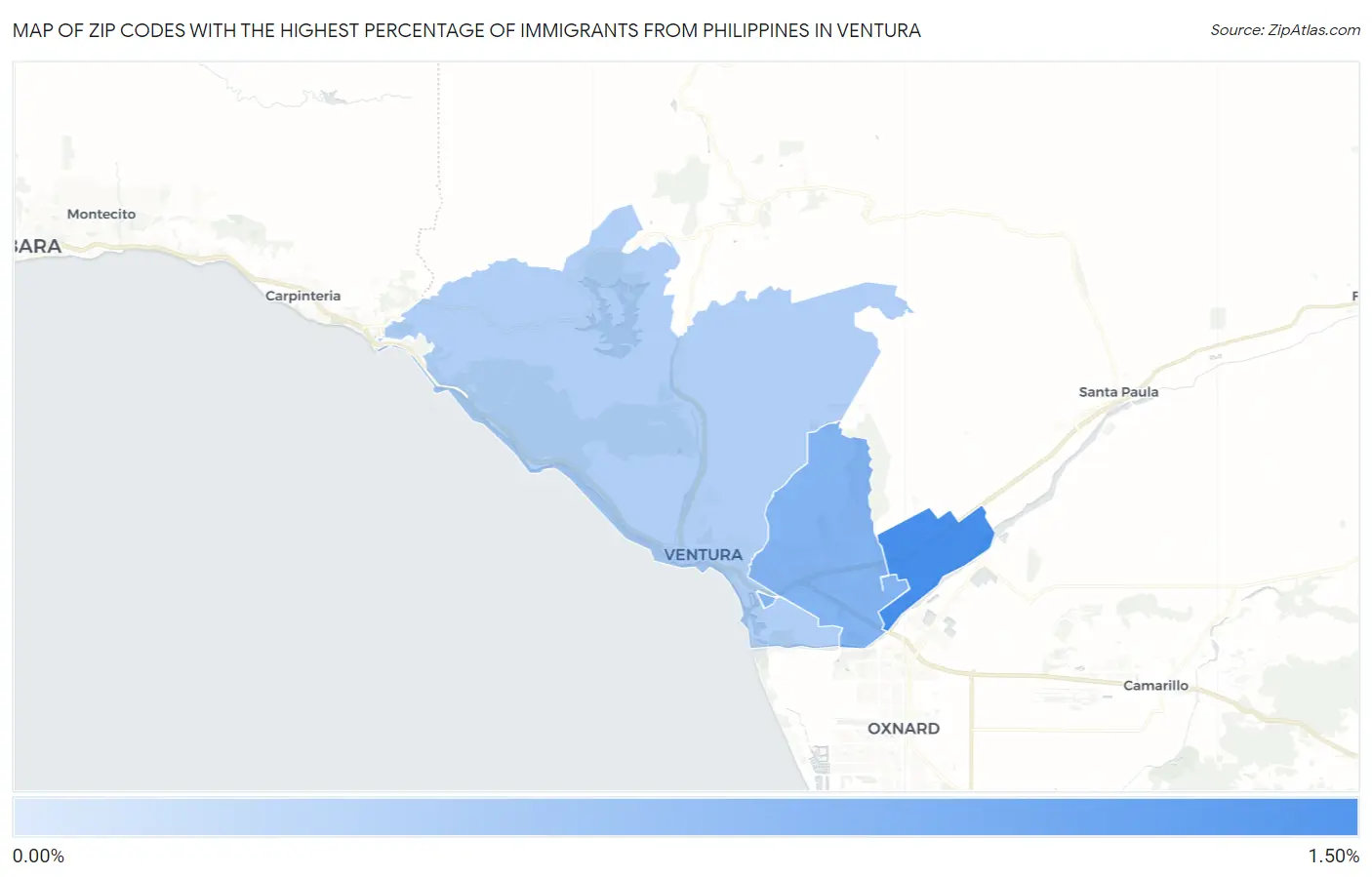 Zip Codes with the Highest Percentage of Immigrants from Philippines in Ventura Map