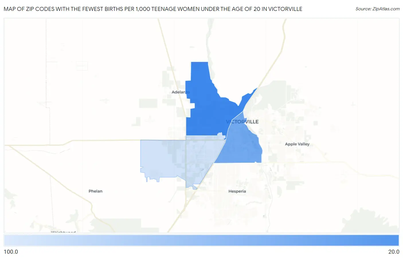 Zip Codes with the Fewest Births per 1,000 Teenage Women Under the Age of 20 in Victorville Map