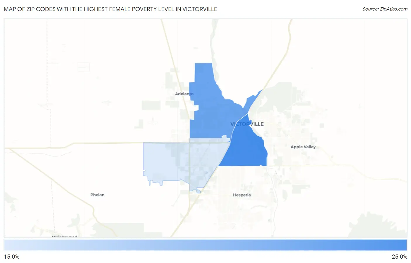 Zip Codes with the Highest Female Poverty Level in Victorville Map