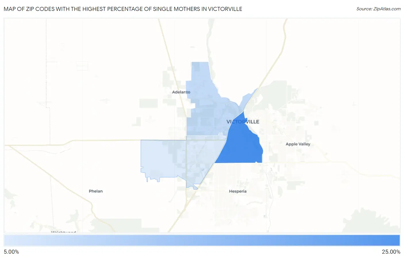 Zip Codes with the Highest Percentage of Single Mothers in Victorville Map