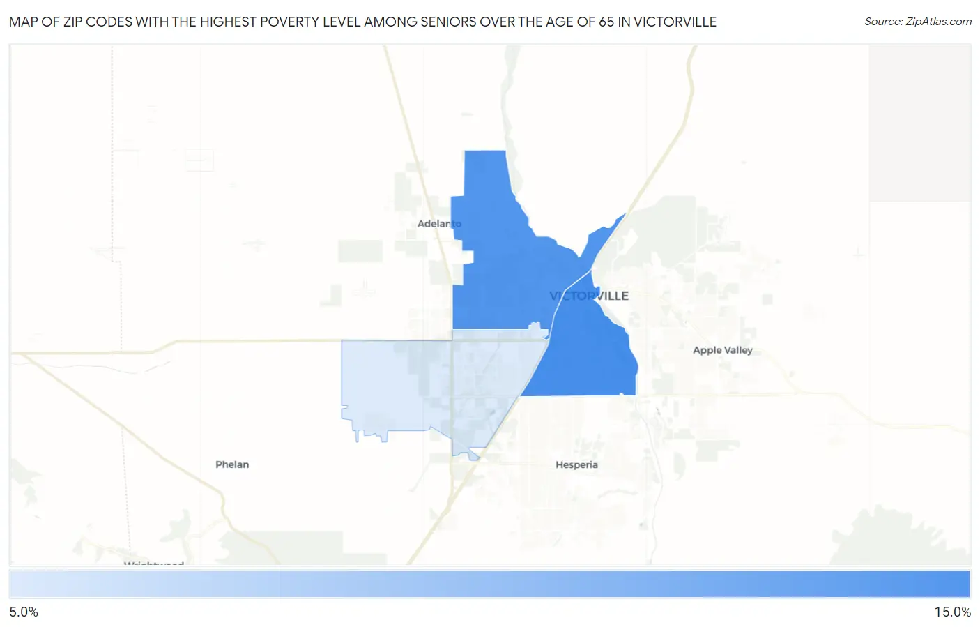 Zip Codes with the Highest Poverty Level Among Seniors Over the Age of 65 in Victorville Map