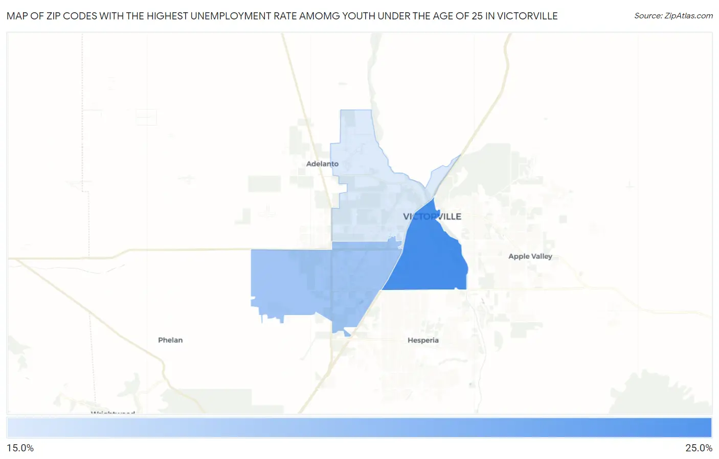 Zip Codes with the Highest Unemployment Rate Amomg Youth Under the Age of 25 in Victorville Map