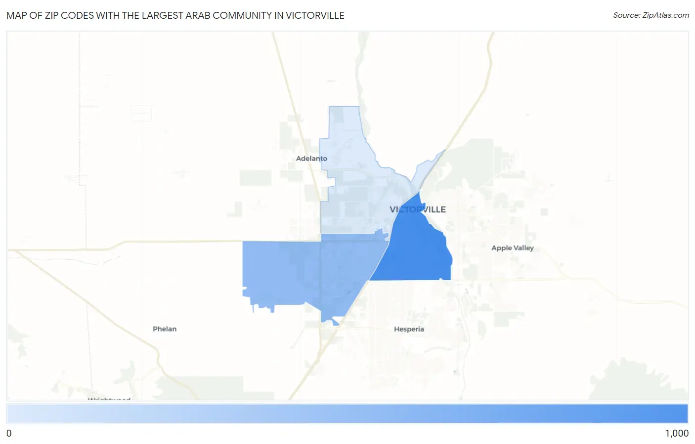 Zip Codes with the Largest Arab Community in Victorville Map