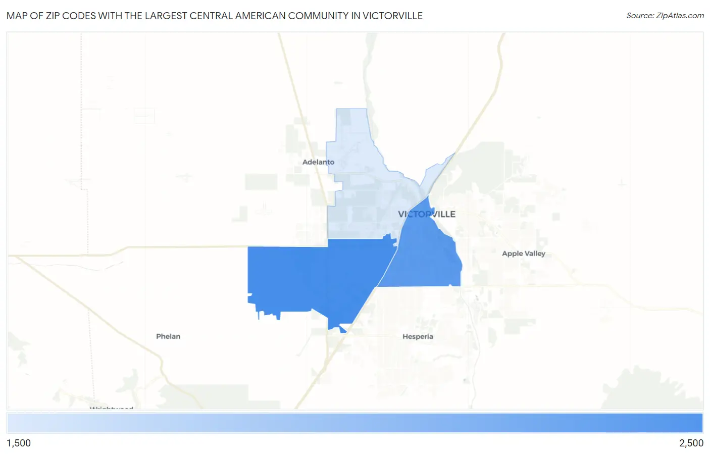 Zip Codes with the Largest Central American Community in Victorville Map