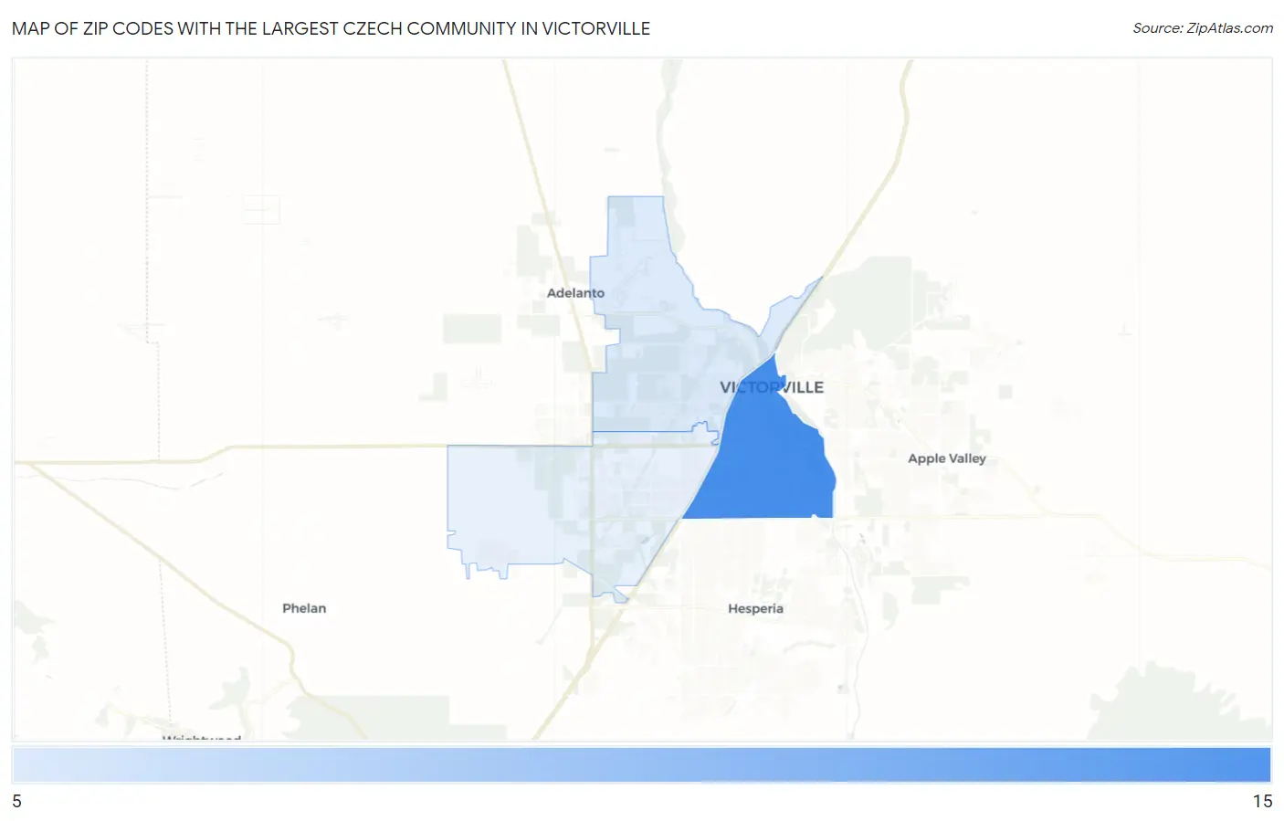 Zip Codes with the Largest Czech Community in Victorville Map
