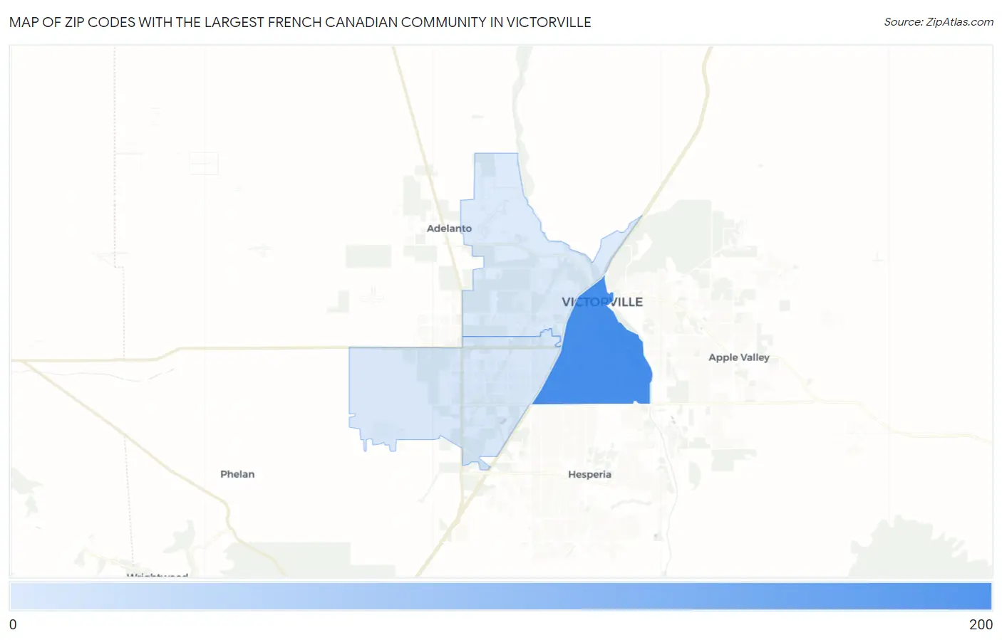 Zip Codes with the Largest French Canadian Community in Victorville Map