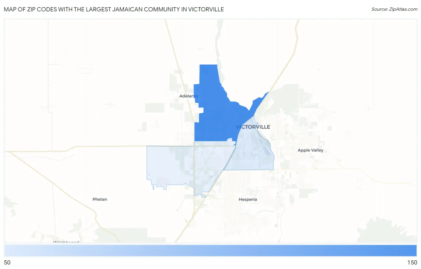 Zip Codes with the Largest Jamaican Community in Victorville Map