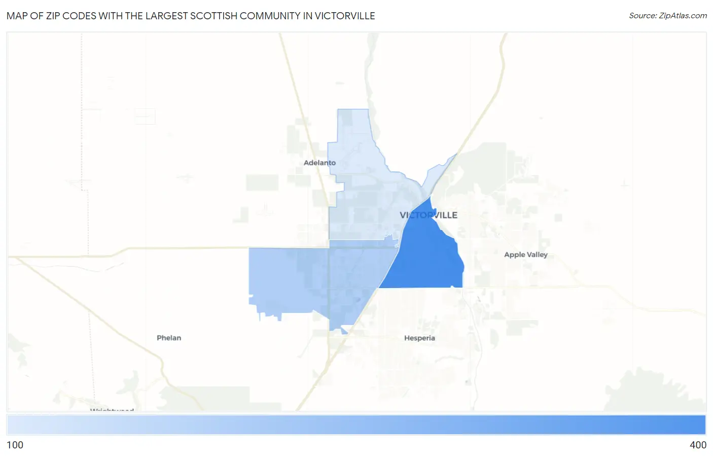 Zip Codes with the Largest Scottish Community in Victorville Map