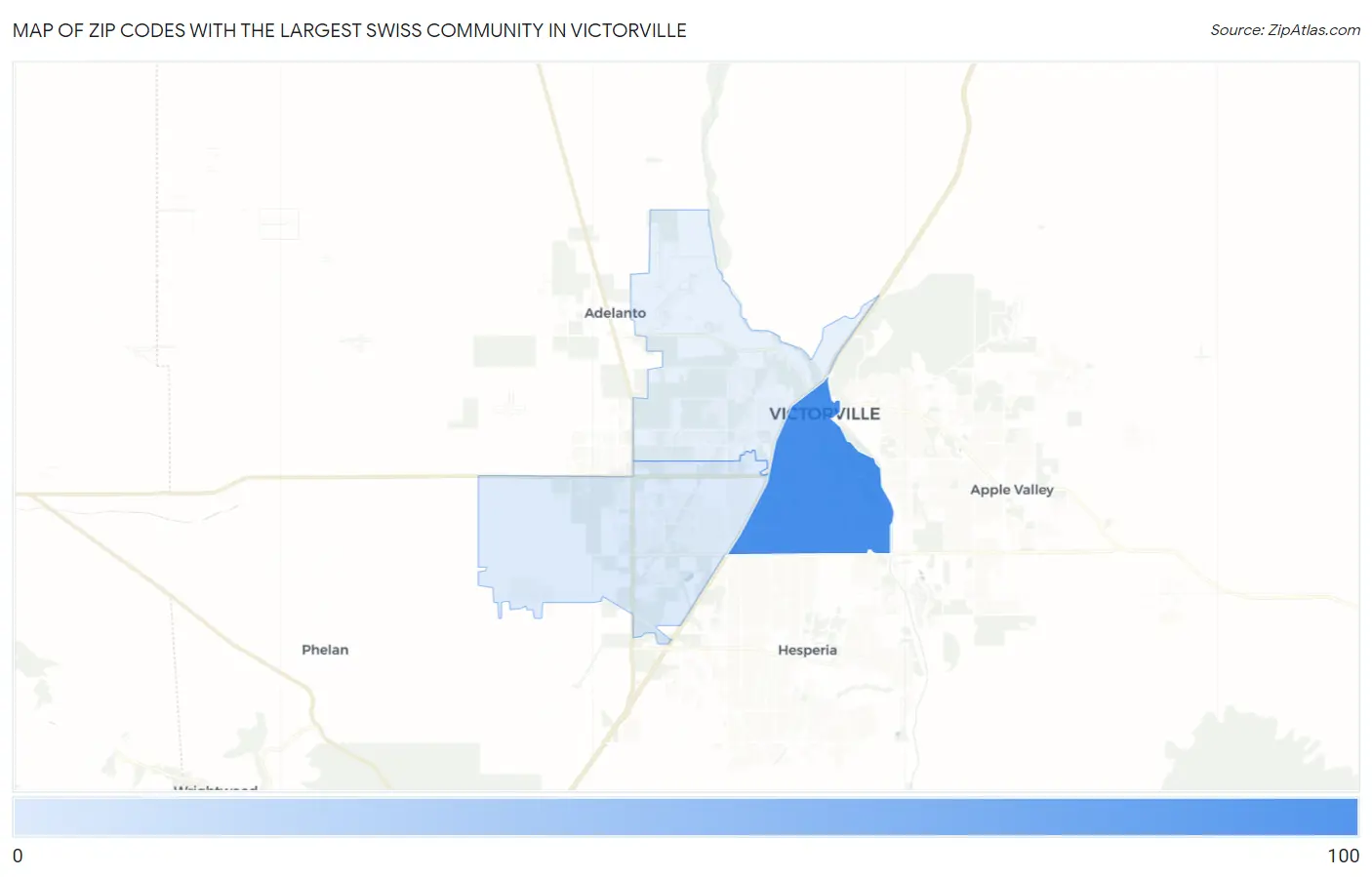 Zip Codes with the Largest Swiss Community in Victorville Map