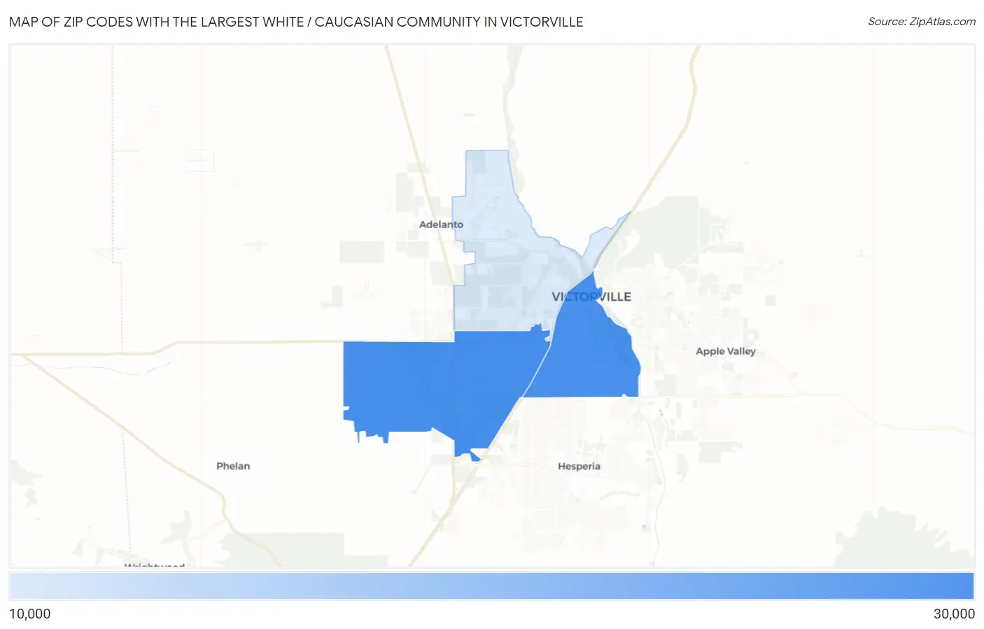 Zip Codes with the Largest White / Caucasian Community in Victorville Map