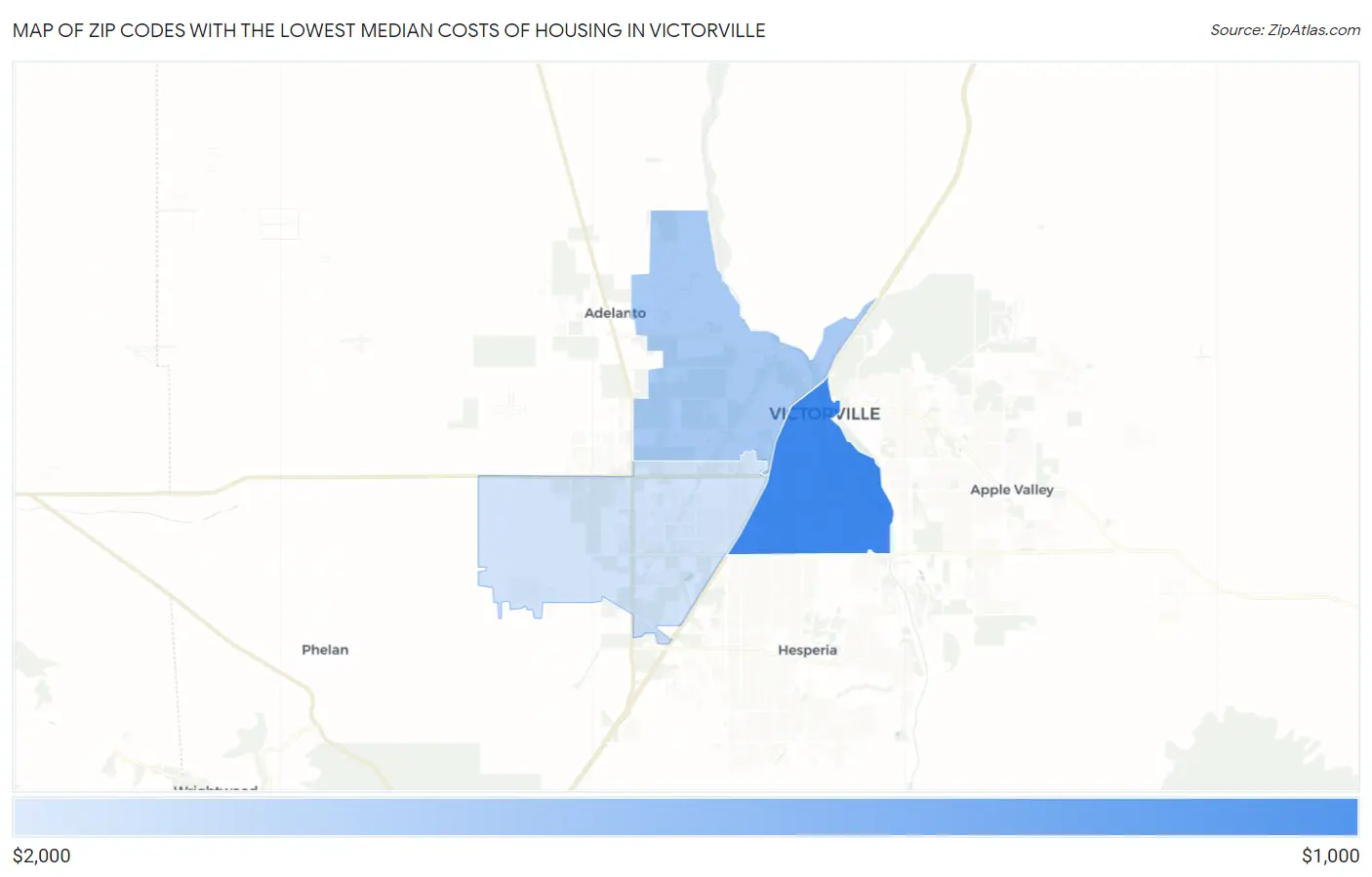 Zip Codes with the Lowest Median Costs of Housing in Victorville Map