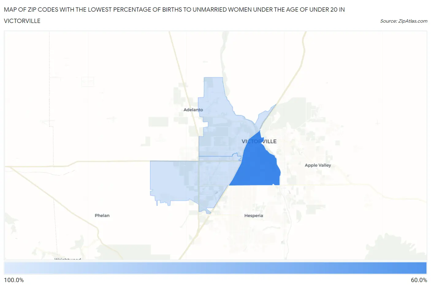 Zip Codes with the Lowest Percentage of Births to Unmarried Women under the Age of under 20 in Victorville Map