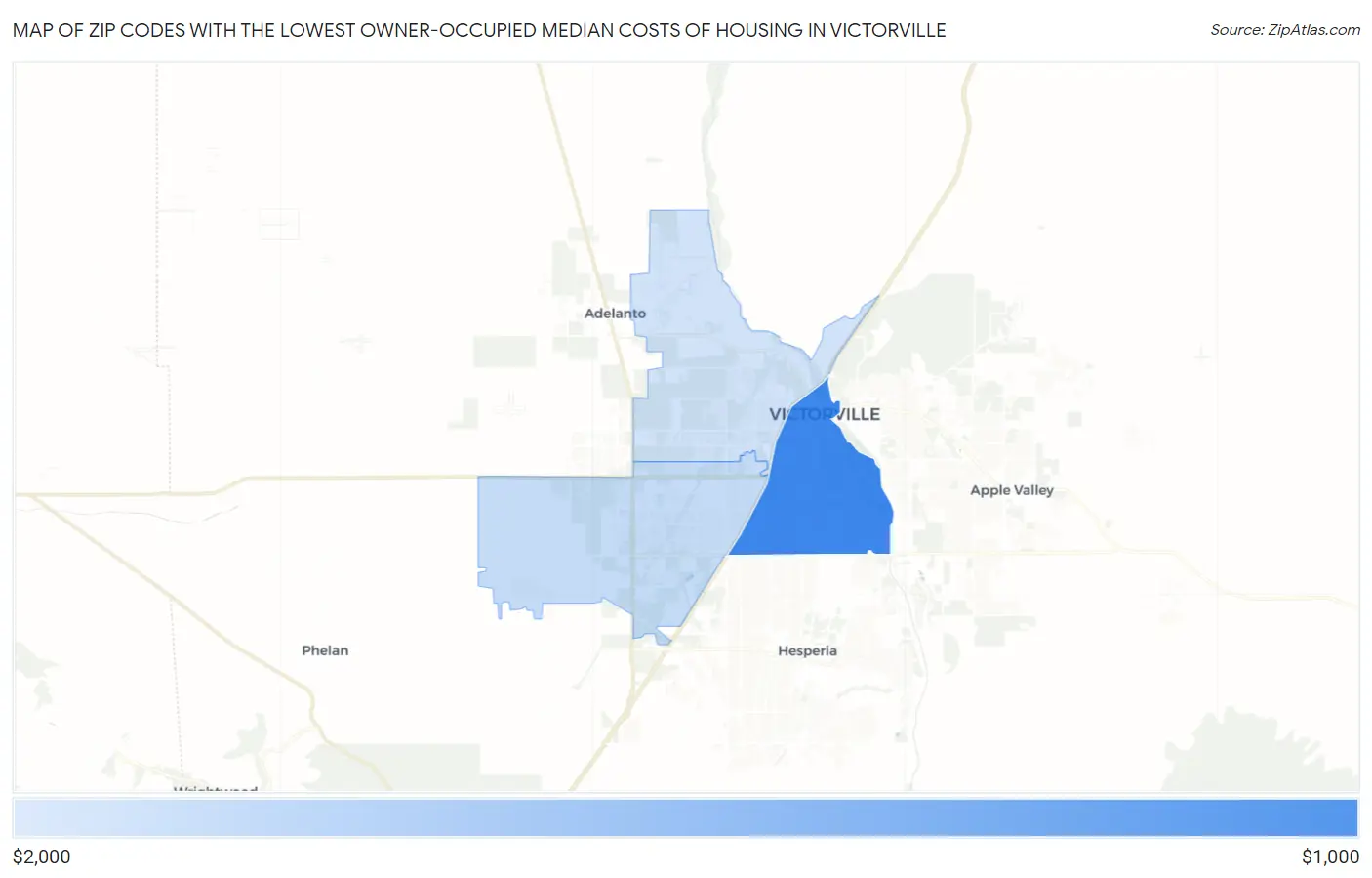 Zip Codes with the Lowest Owner-Occupied Median Costs of Housing in Victorville Map
