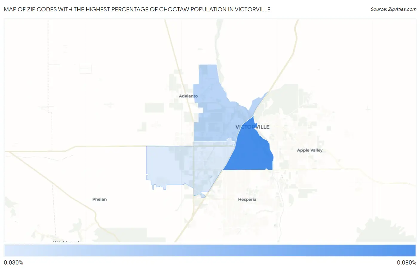 Zip Codes with the Highest Percentage of Choctaw Population in Victorville Map
