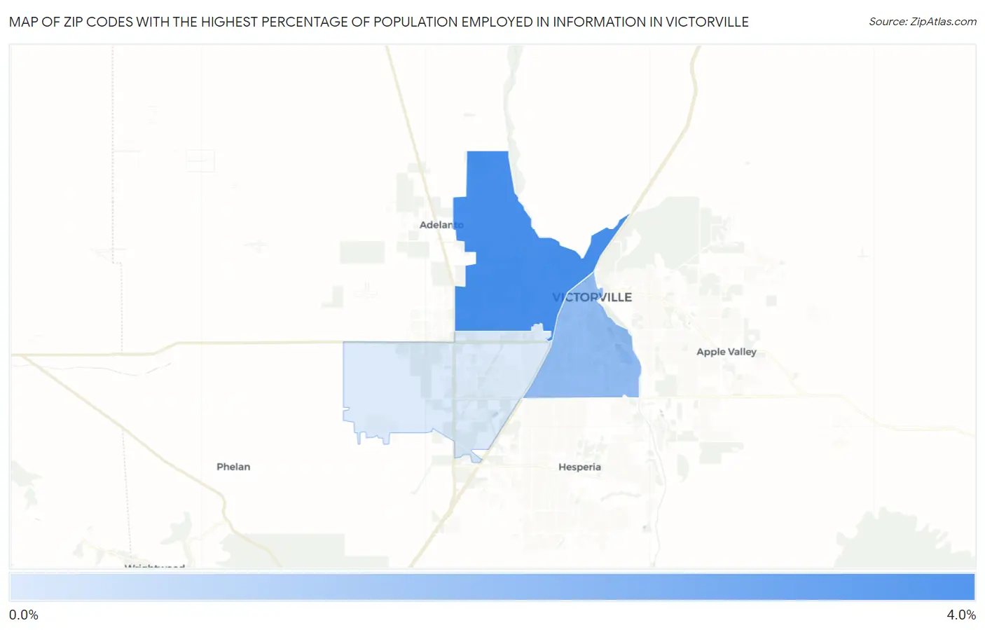 Zip Codes with the Highest Percentage of Population Employed in Information in Victorville Map