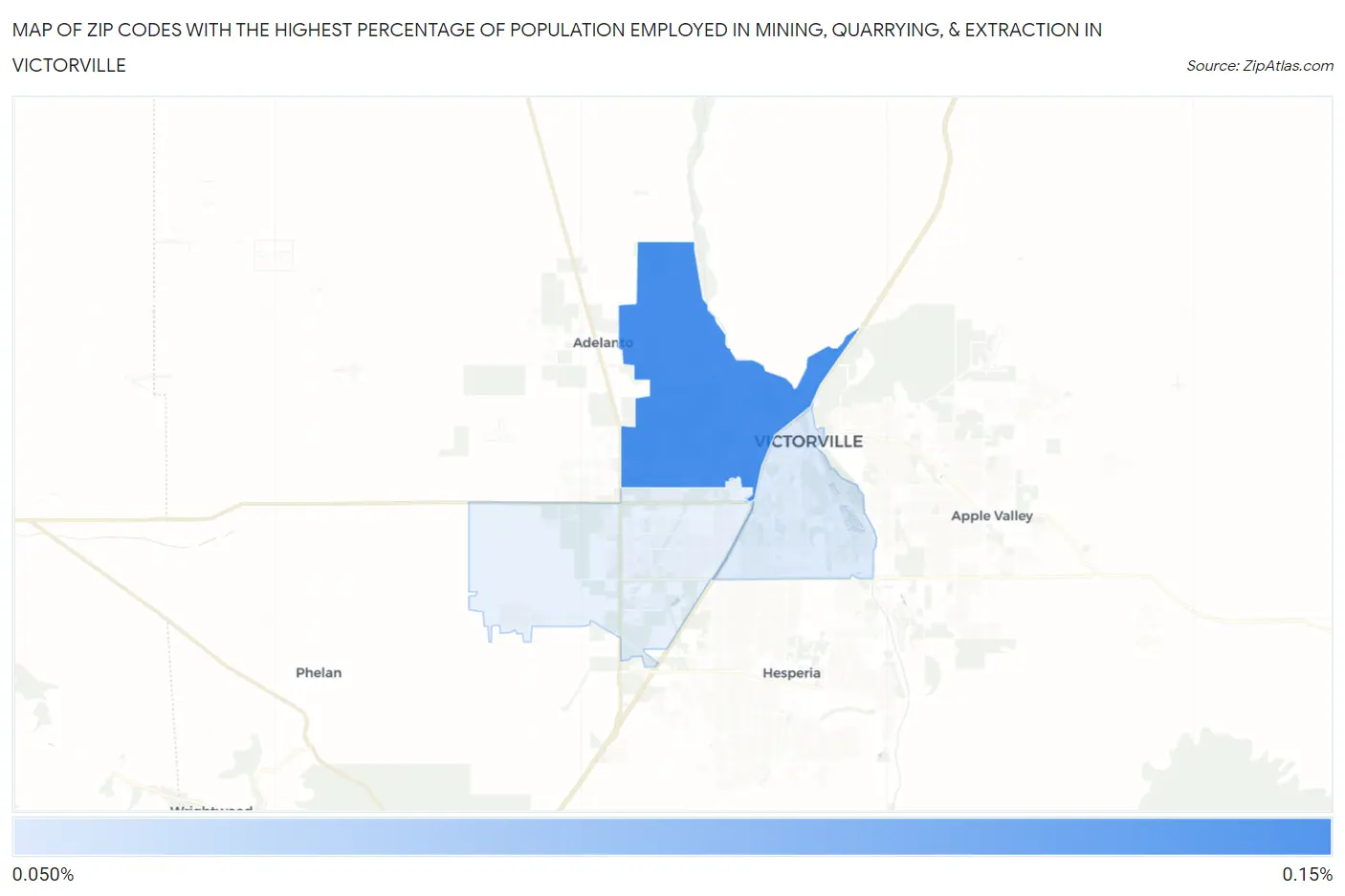 Zip Codes with the Highest Percentage of Population Employed in Mining, Quarrying, & Extraction in Victorville Map