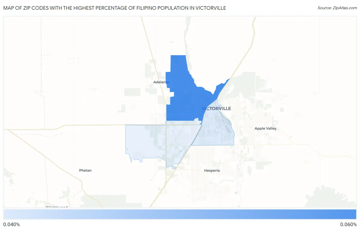 Zip Codes with the Highest Percentage of Filipino Population in Victorville Map
