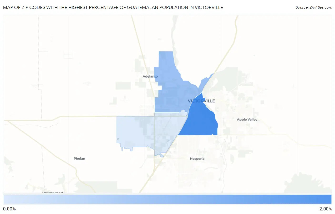 Zip Codes with the Highest Percentage of Guatemalan Population in Victorville Map