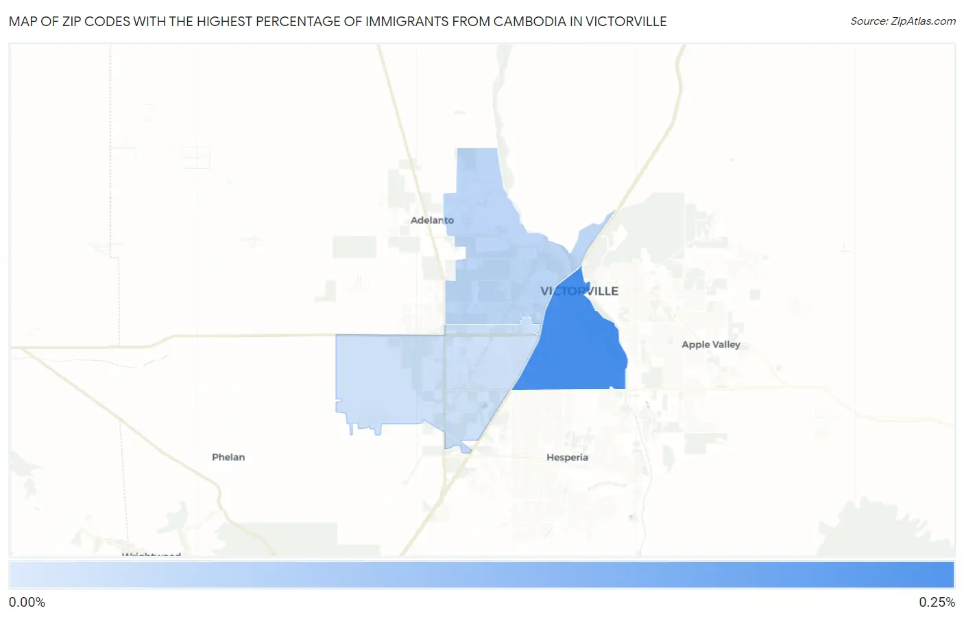 Zip Codes with the Highest Percentage of Immigrants from Cambodia in Victorville Map