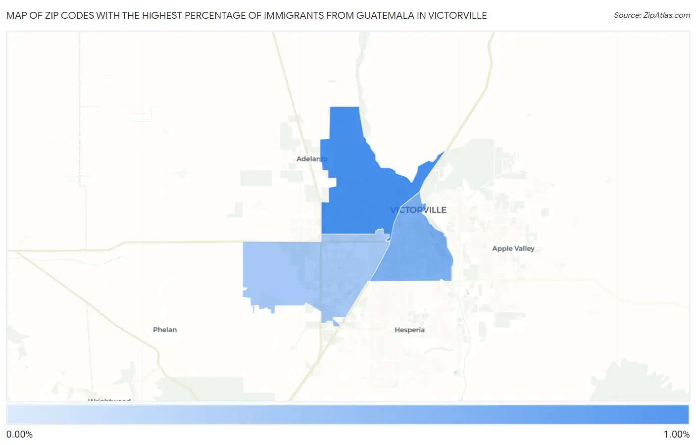Zip Codes with the Highest Percentage of Immigrants from Guatemala in Victorville Map