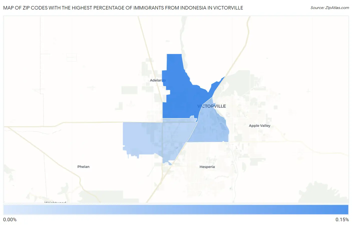 Zip Codes with the Highest Percentage of Immigrants from Indonesia in Victorville Map