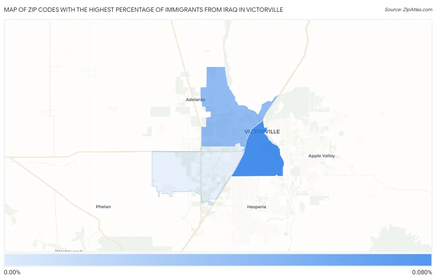 Zip Codes with the Highest Percentage of Immigrants from Iraq in Victorville Map