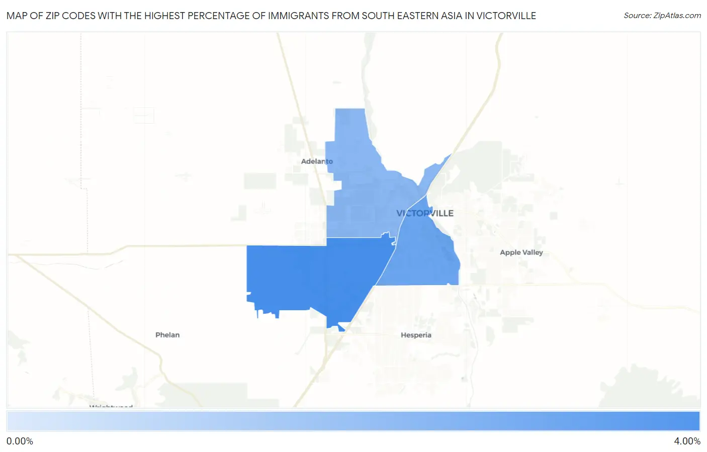 Zip Codes with the Highest Percentage of Immigrants from South Eastern Asia in Victorville Map