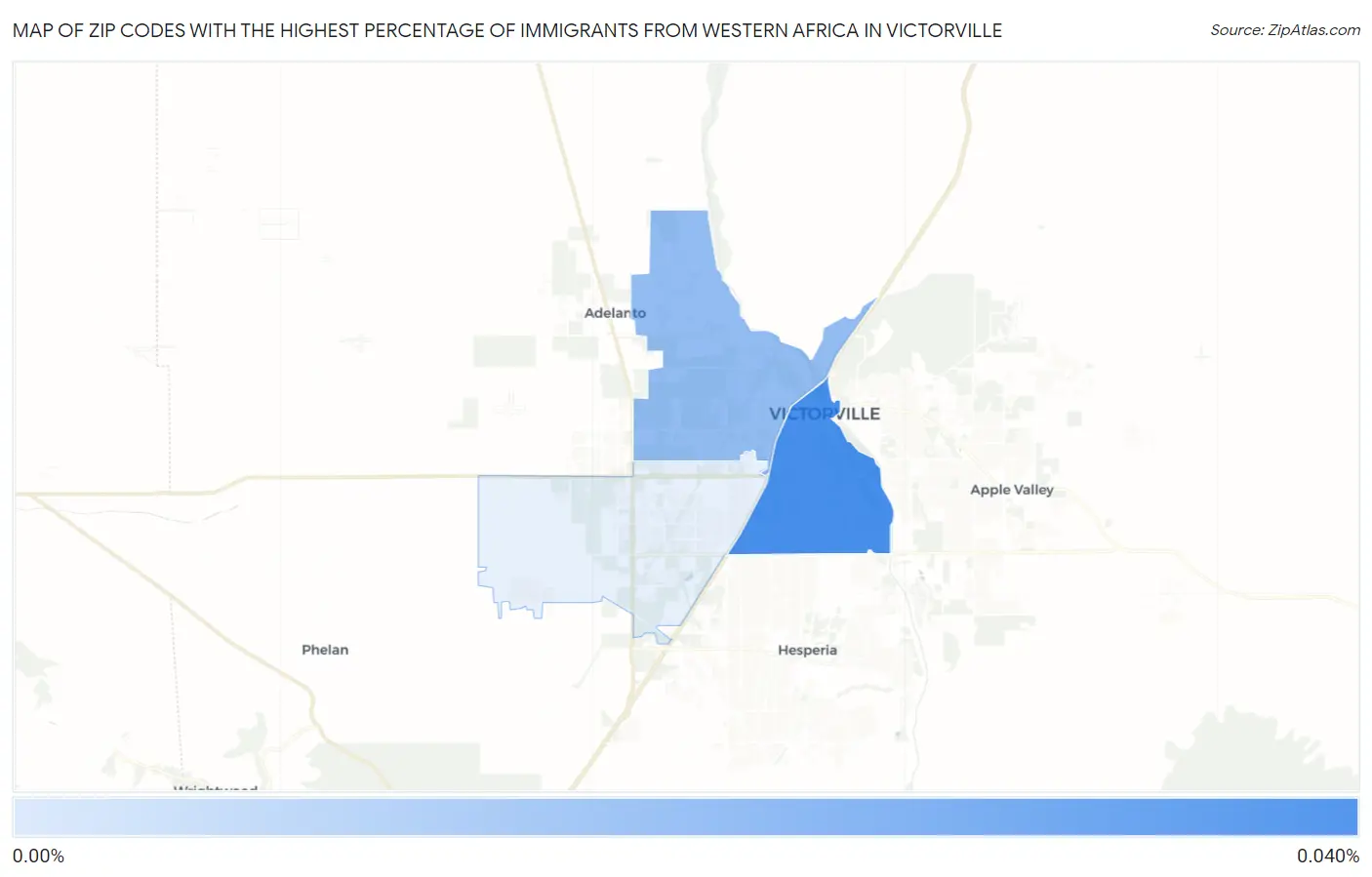 Zip Codes with the Highest Percentage of Immigrants from Western Africa in Victorville Map