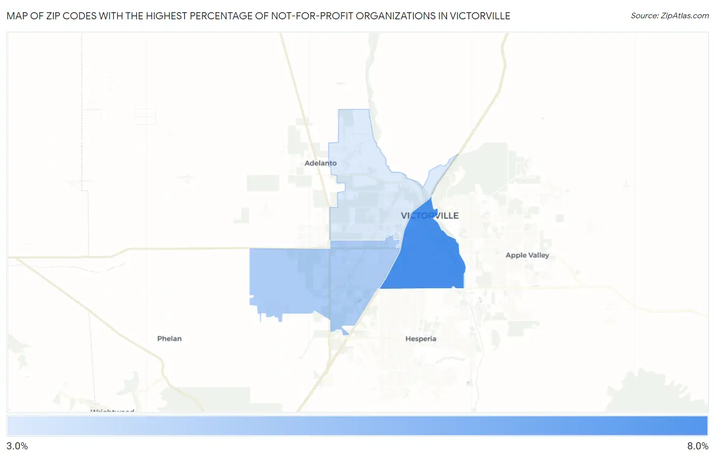 Zip Codes with the Highest Percentage of Not-for-profit Organizations in Victorville Map