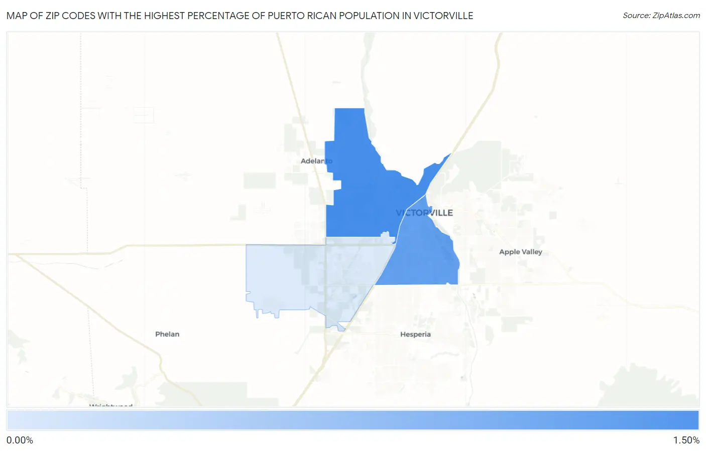 Zip Codes with the Highest Percentage of Puerto Rican Population in Victorville Map