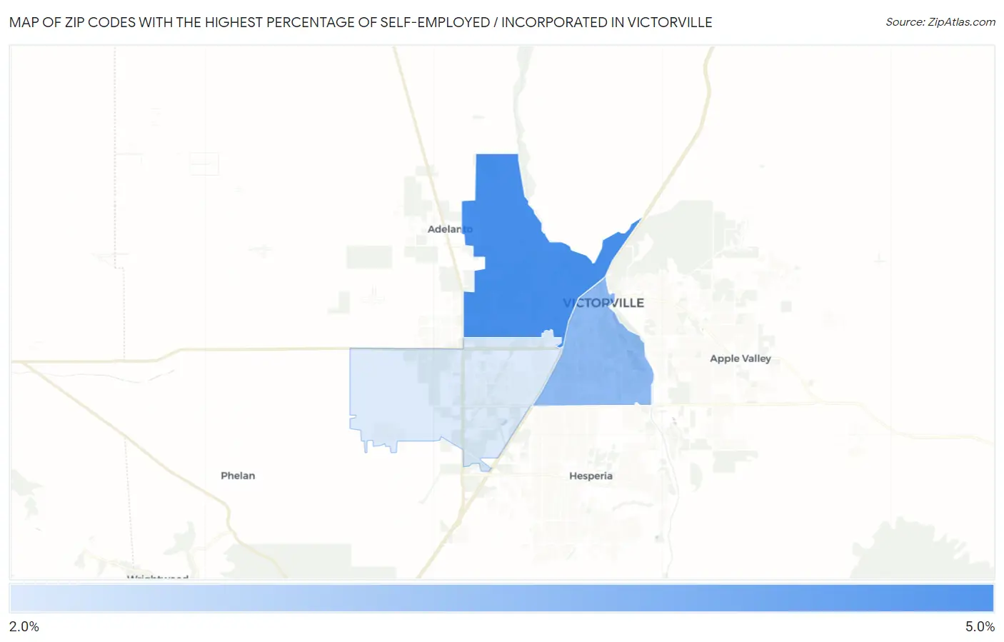 Zip Codes with the Highest Percentage of Self-Employed / Incorporated in Victorville Map