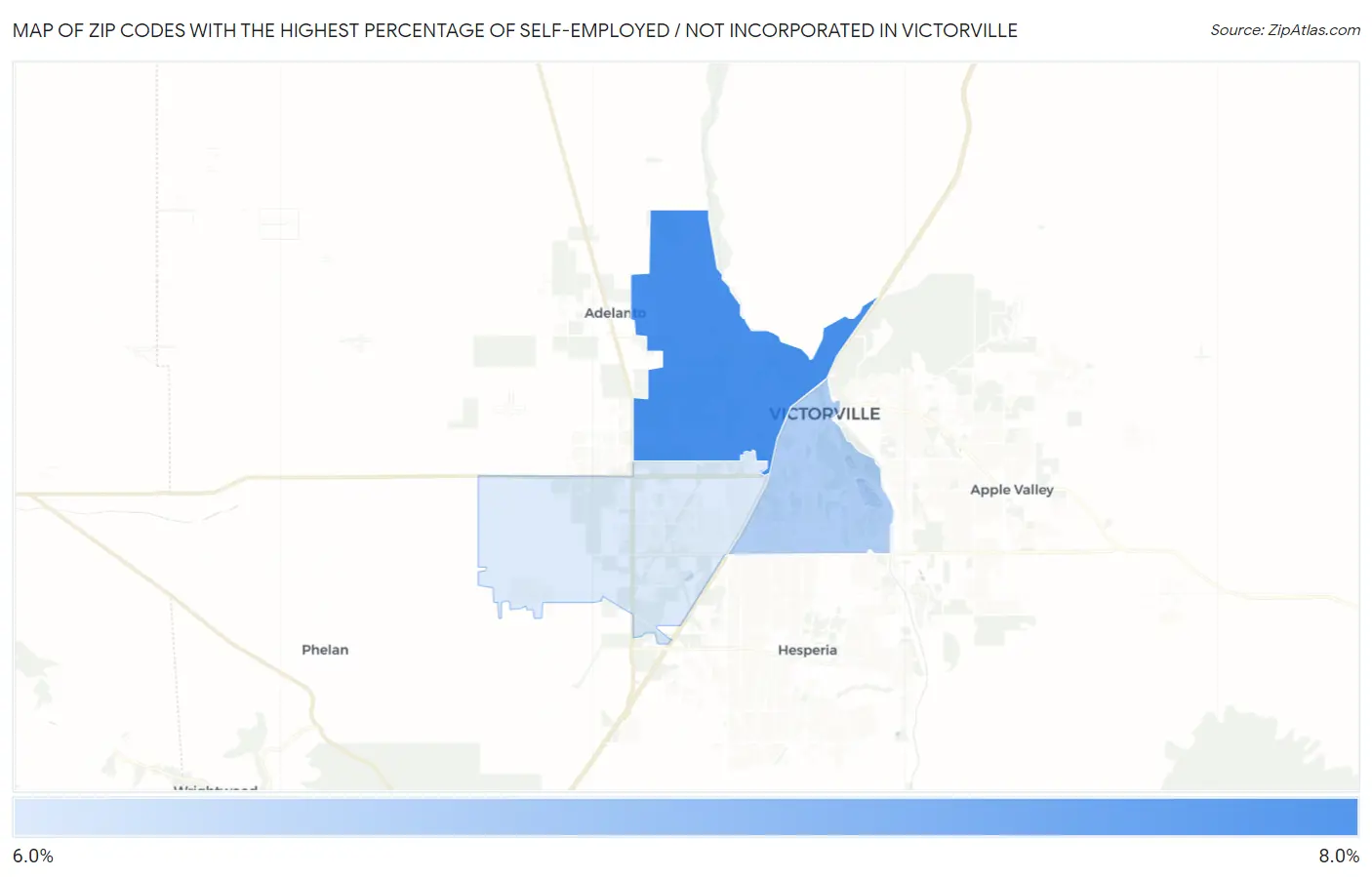 Zip Codes with the Highest Percentage of Self-Employed / Not Incorporated in Victorville Map