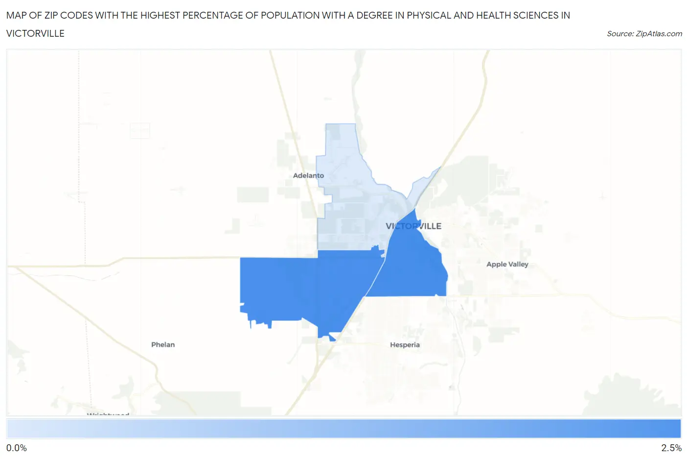 Zip Codes with the Highest Percentage of Population with a Degree in Physical and Health Sciences in Victorville Map