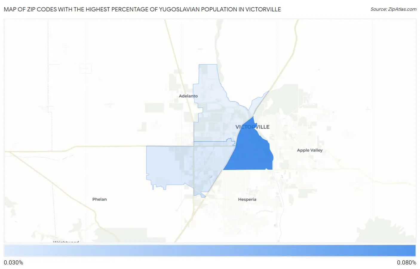 Zip Codes with the Highest Percentage of Yugoslavian Population in Victorville Map