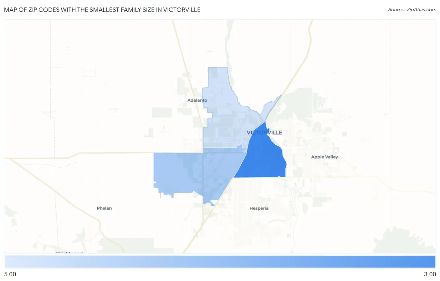 Zip Codes with the Smallest Family Size in Victorville Map