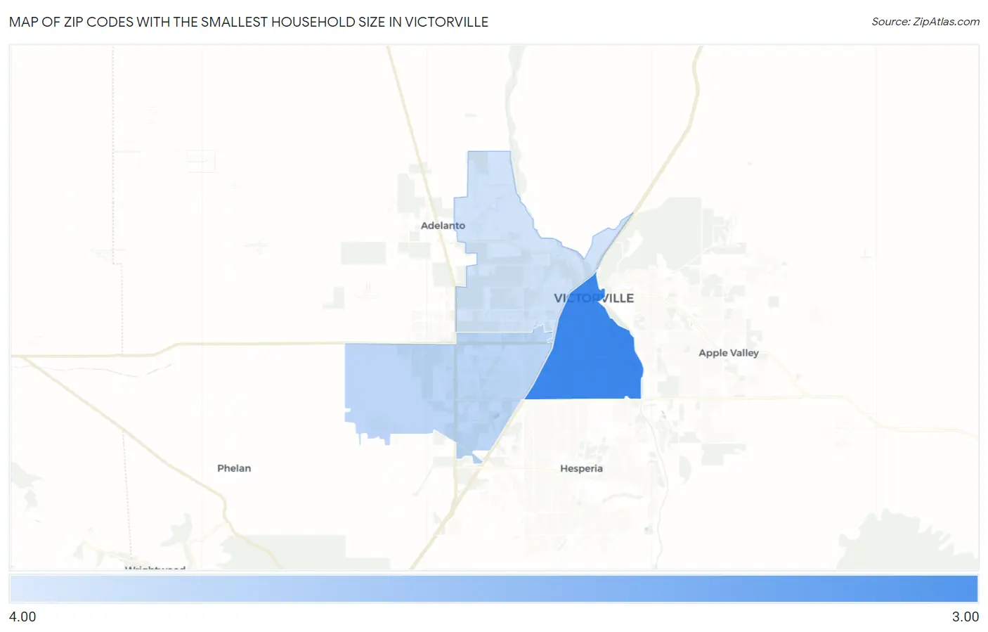 Zip Codes with the Smallest Household Size in Victorville Map