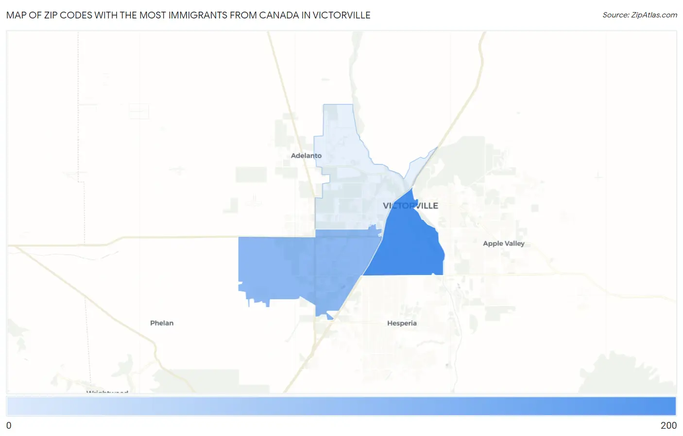 Zip Codes with the Most Immigrants from Canada in Victorville Map
