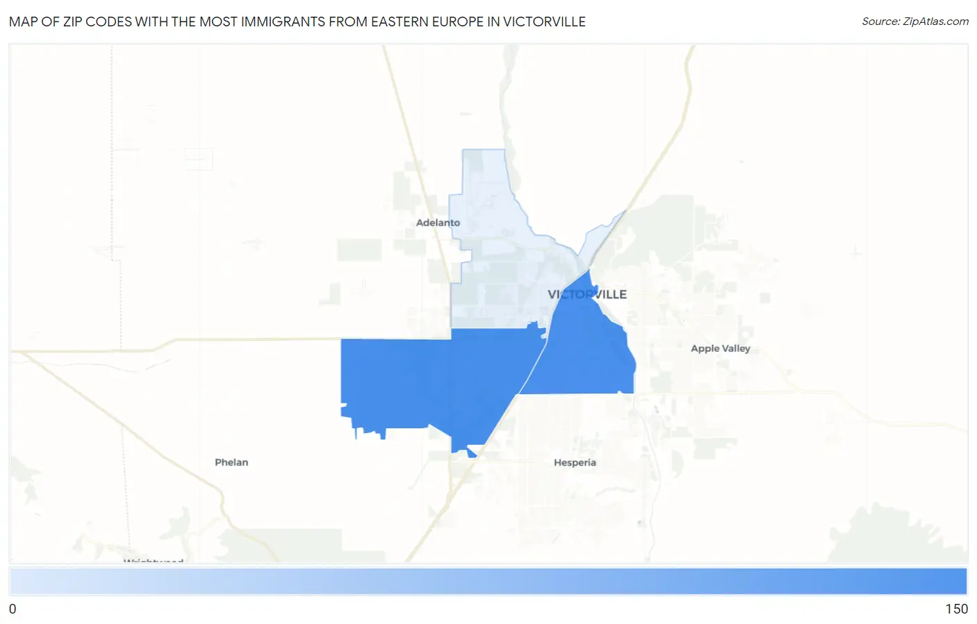 Zip Codes with the Most Immigrants from Eastern Europe in Victorville Map