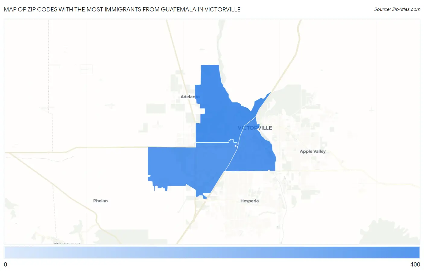 Zip Codes with the Most Immigrants from Guatemala in Victorville Map