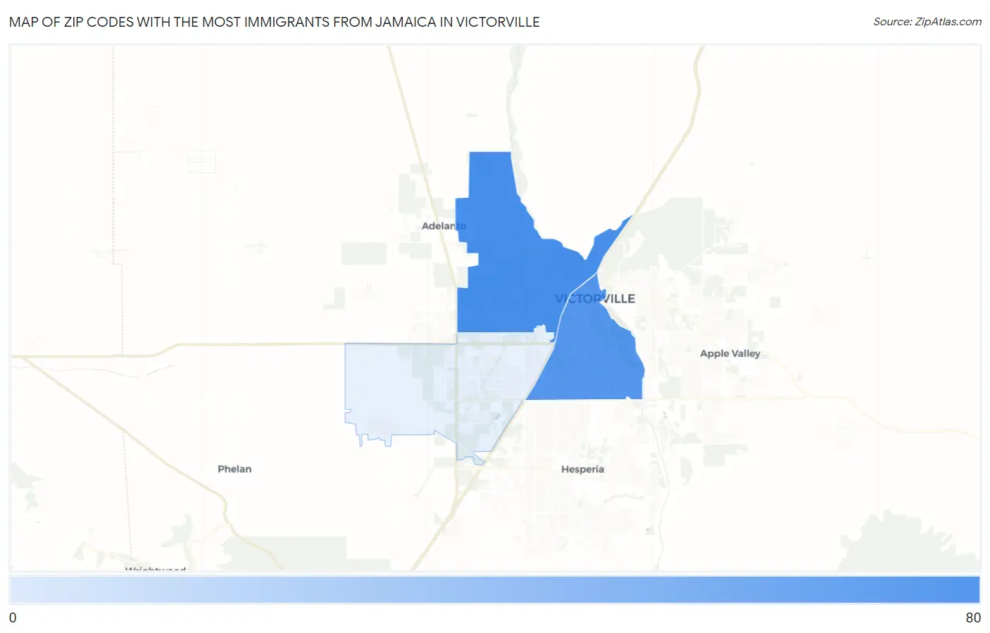 Zip Codes with the Most Immigrants from Jamaica in Victorville Map